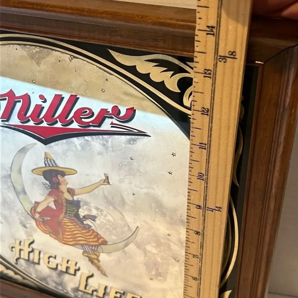 Vintage Miller High Life “Half Moon Girl” Mirror Sign 1980'S. 14”x14”